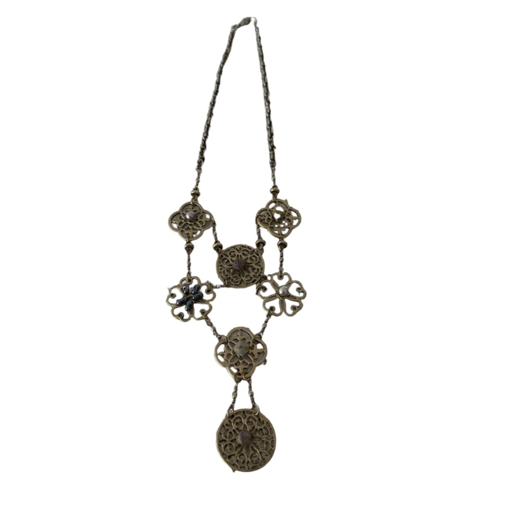 Vintage Style Gold Tone Filigree Statement Drop Necklace